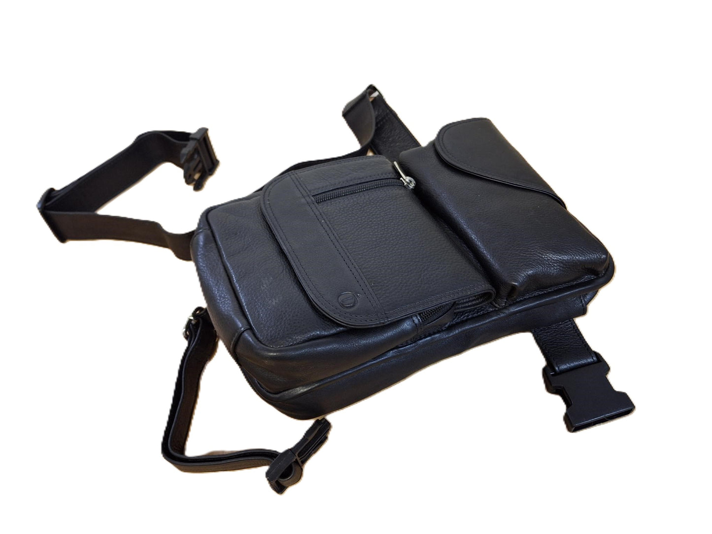 Oi zwarte leren Beentas Willem / stoere ruime been-tas / beenholster / praktische tas voor motorrijders / motortas voor om been / zwart leer / 598