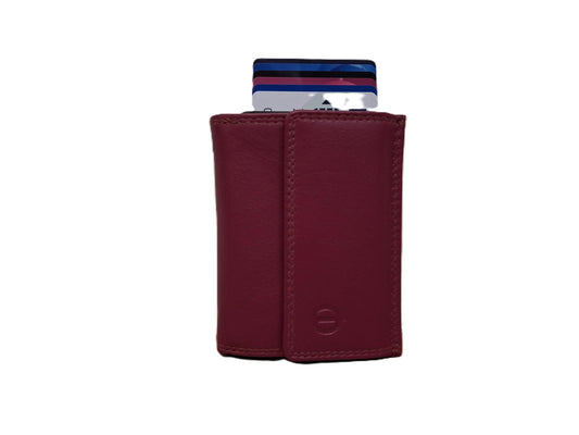OI Fuchsia roze leren portemonnee met Figuretta pasjeshouder en ruimte voor kleingeld / Compact portemonneetje met Cardprotector en ruim munt vak / compleet beursje met RFID SAFE kastje / rose leer / 146Fuchsia