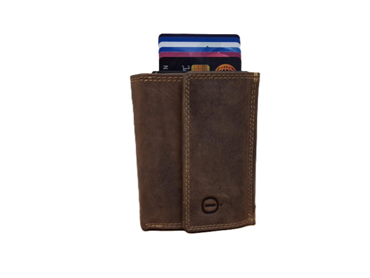 OI Hunter bruine leren portemonnee met Figuretta pasjeshouder en ruimte voor kleingeld / Compact portemonneetje met Cardprotector en ruim munt vak / compleet beursje met RFID SAFE kastje / Hunter bruin leer / 146H