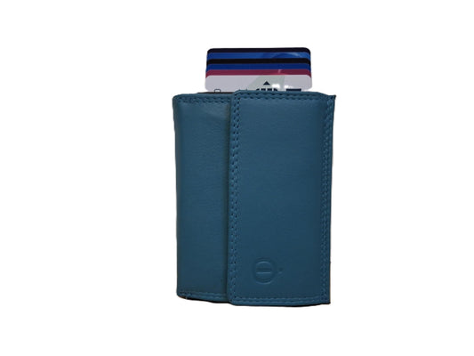 OI Turquoise leren portemonnee met Figuretta pasjeshouder en ruimte voor kleingeld / Compact portemonneetje met Cardprotector en ruim munt vak / compleet beursje met RFID SAFE kastje / aqua blauw- mint groen leer / 146Turquoise