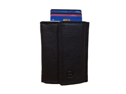 OI zwarte leren portemonnee met Figuretta pasjeshouder en ruimte voor kleingeld / Compact portemonneetje met Cardprotector en ruim munt vak / compleet beursje met RFID SAFE kastje / zwart leer / 146