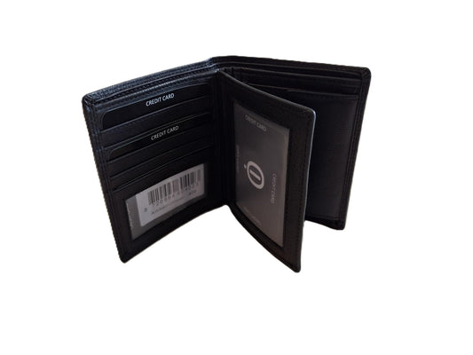 Oi zwarte leren billfold hoog model / platte heren portemonnee voor 9 pasjes / zwarte herenbeurs hoog en breed uitgevoerd / RFID SAFE / zwart leer /409