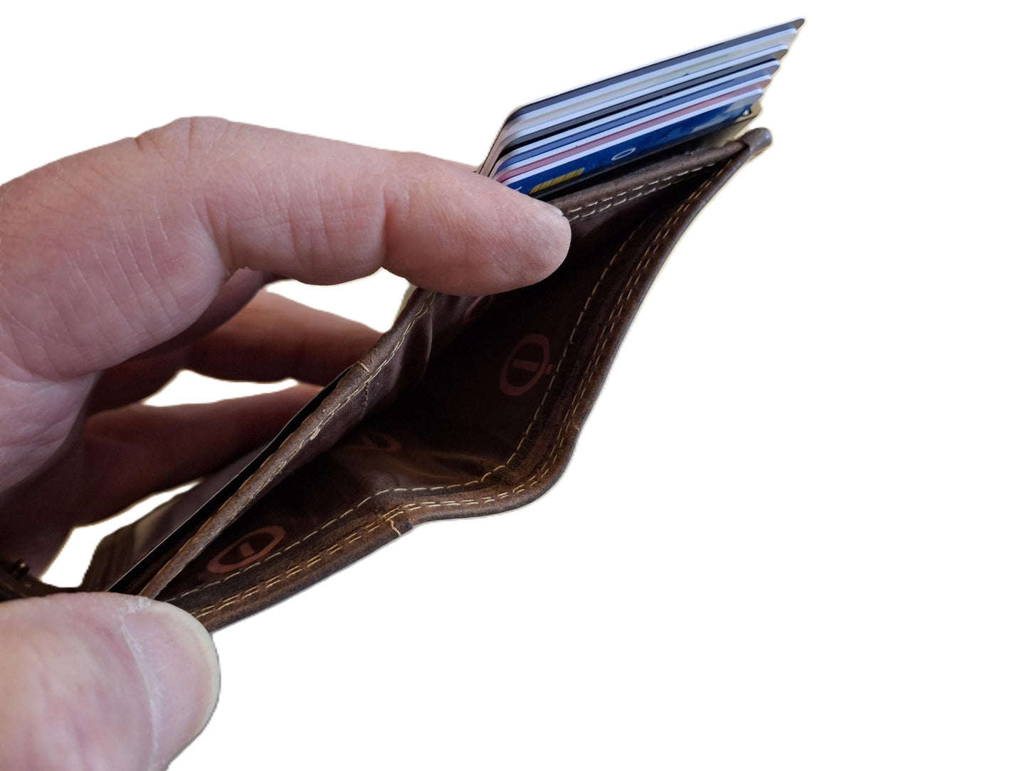 Oi Hunter bruine leren portemonnee met figuretta Cardprotector zonder muntvak / compacte beurs met metalen pasjeshouder / anti skim kastje in zeer kleine portemonnee / bruin leer /534AH