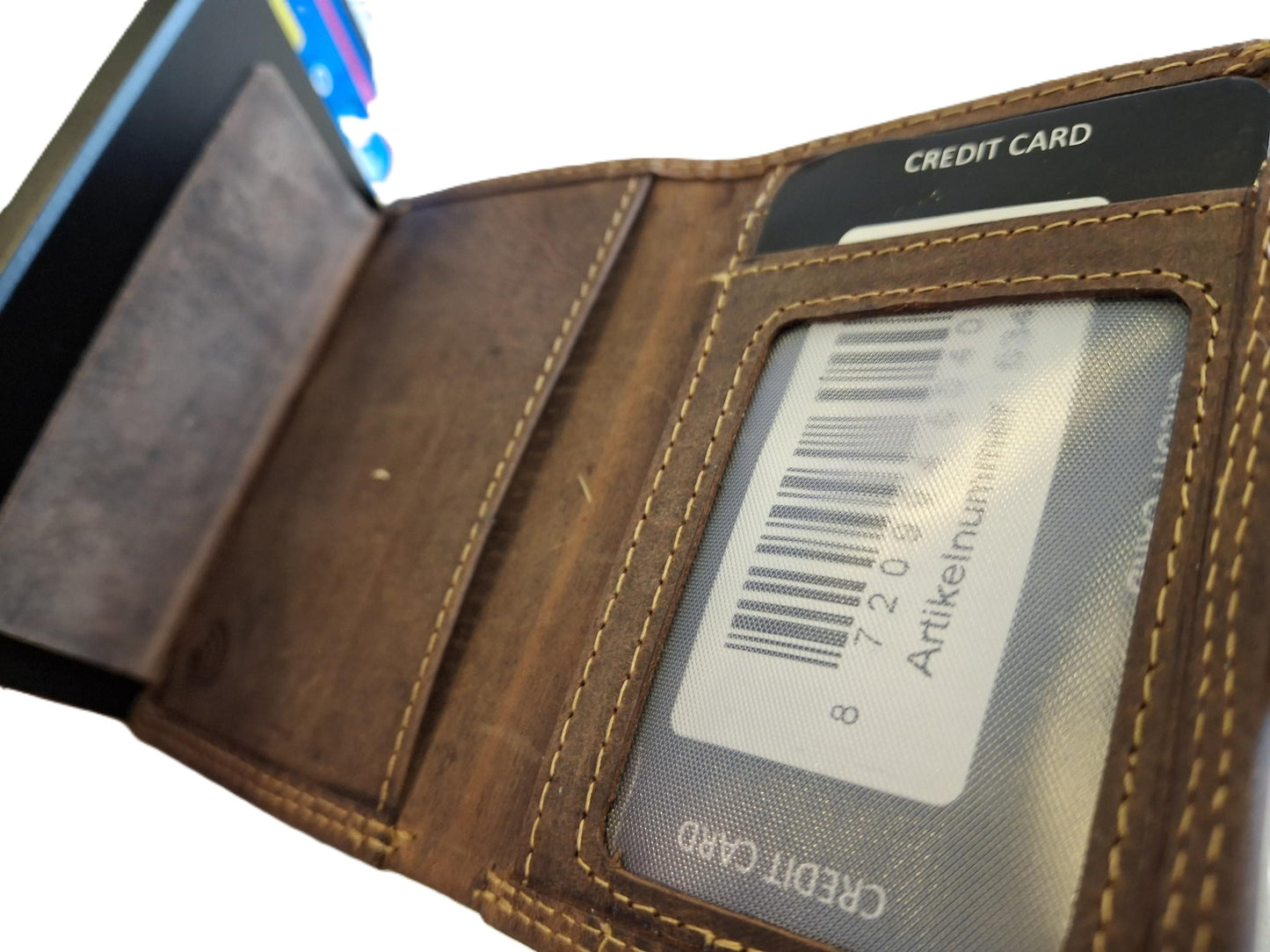 Oi Hunter bruine leren portemonnee met figuretta Cardprotector zonder muntvak / compacte beurs met metalen pasjeshouder / anti skim kastje in zeer kleine portemonnee / bruin leer /534AH