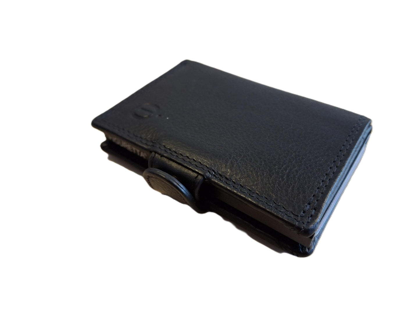 Oi zwarte leren portemonnee met figuretta Cardprotector zonder muntvak / compacte beurs met metalen pasjeshouder / anti skim kastje in zeer kleine portemonnee / zwart leer / 534A