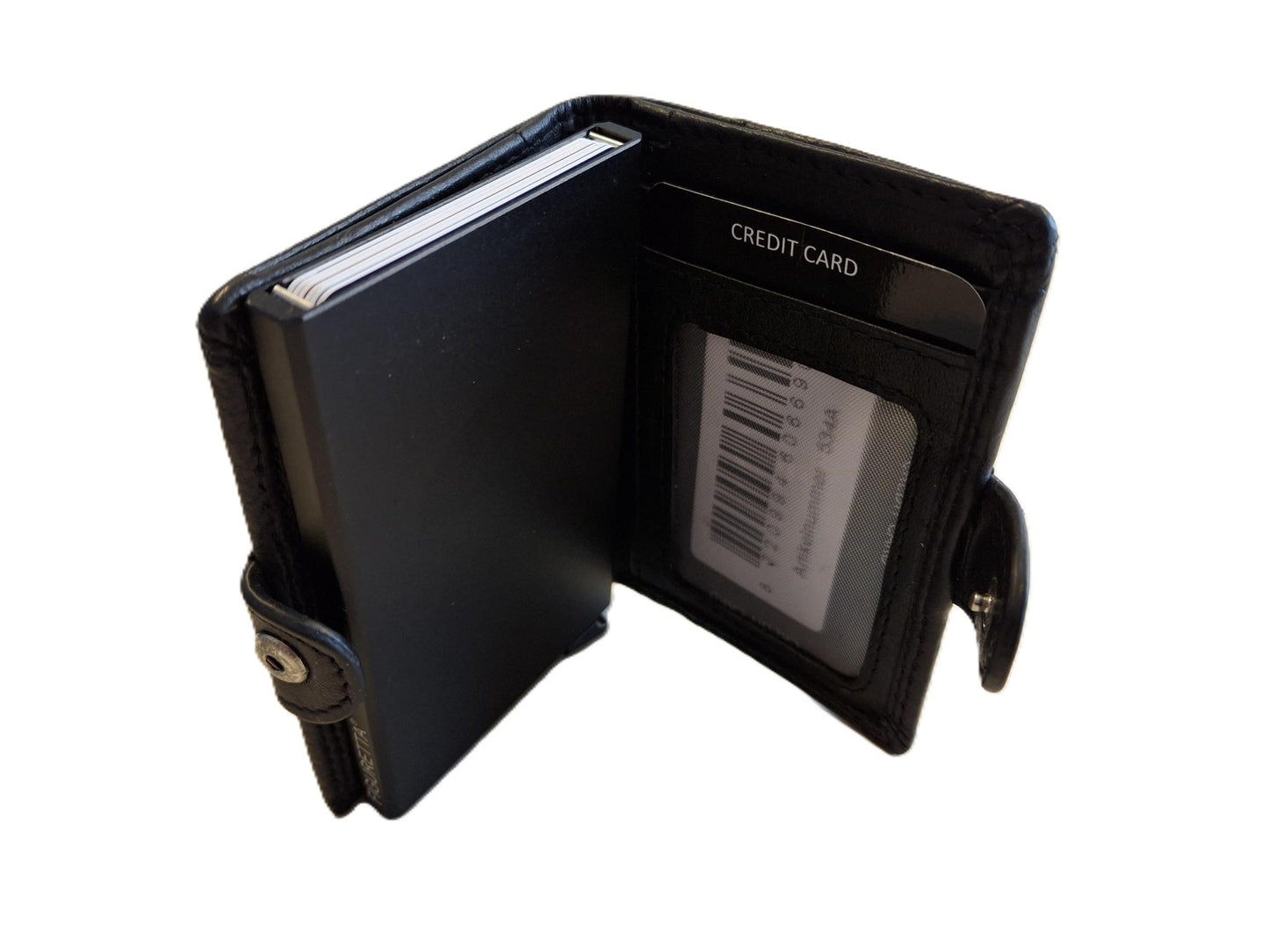 Oi zwarte leren portemonnee met figuretta Cardprotector zonder muntvak / compacte beurs met metalen pasjeshouder / anti skim kastje in zeer kleine portemonnee / zwart leer / 534A