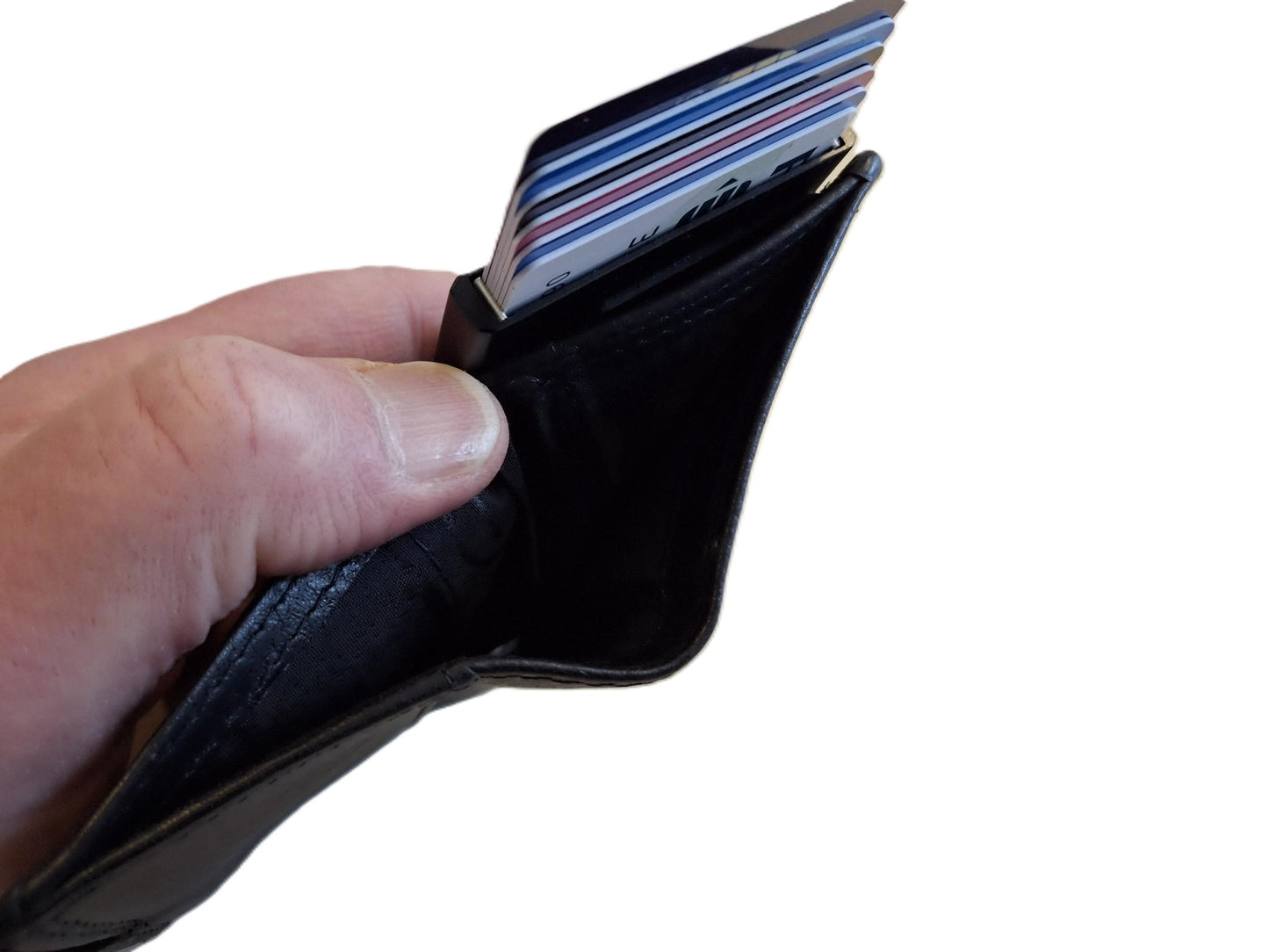 Oi zwarte leren portemonnee met figuretta Cardprotector zonder muntvak / compacte beurs met metalen pasjeshouder / anti skim kastje in zeer kleine portemonnee / zwart leer / 534A