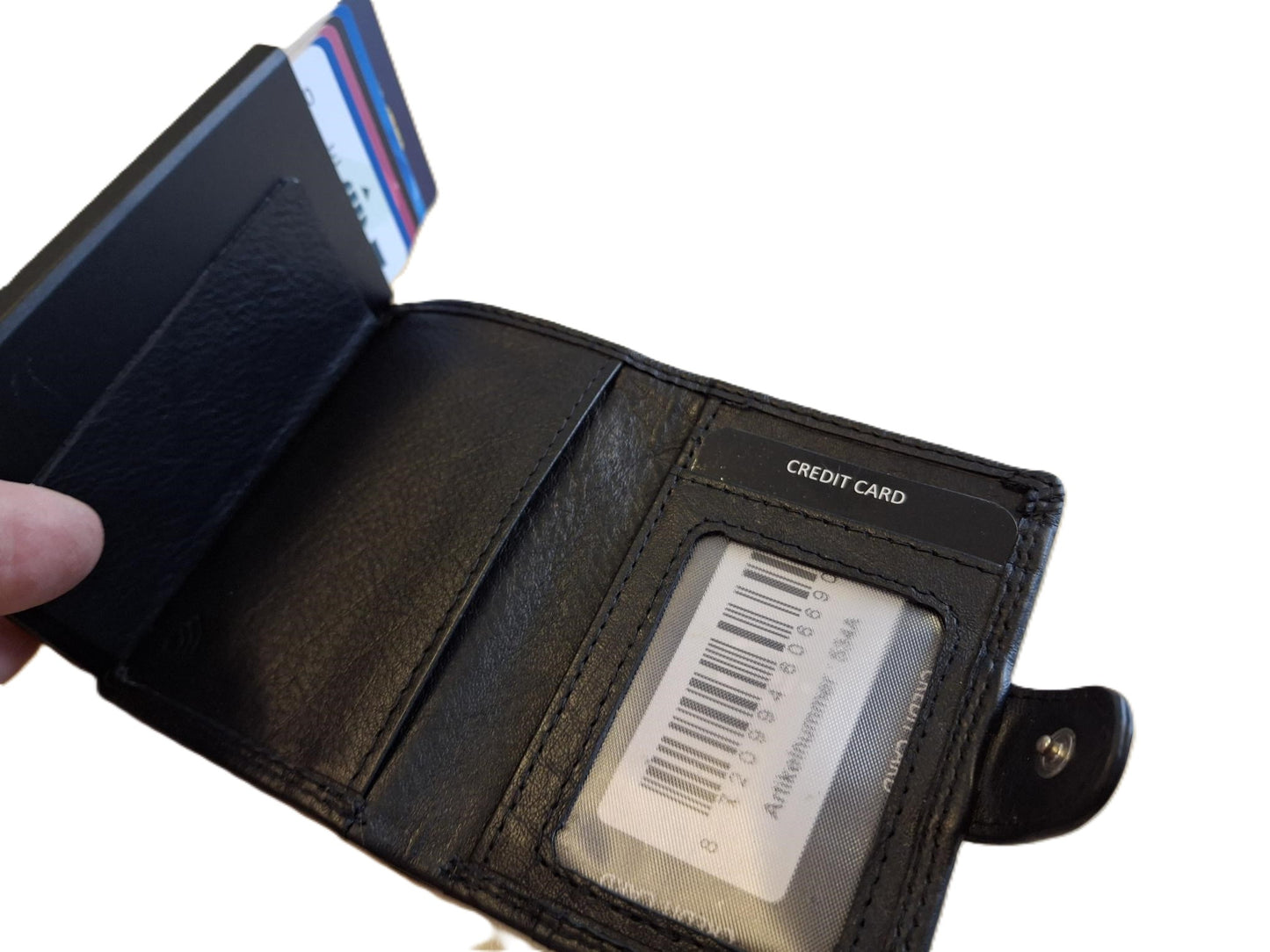 Oi zwarte leren portemonnee met figuretta Cardprotector zonder muntvak / compacte beurs met metalen pasjeshouder / anti skim kastje in zeer kleine portemonnee / zwart leer / 534A