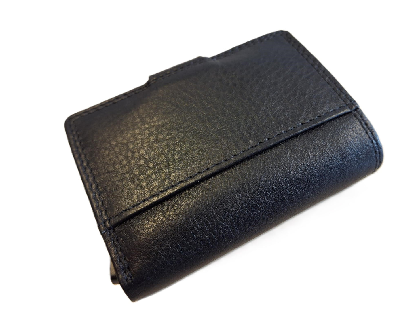 Oi zwarte leren portemonnee met figuretta Cardprotector zonder muntvak / compacte beurs met metalen pasjeshouder / anti skim kastje in zeer kleine portemonnee / zwart leer / 534A