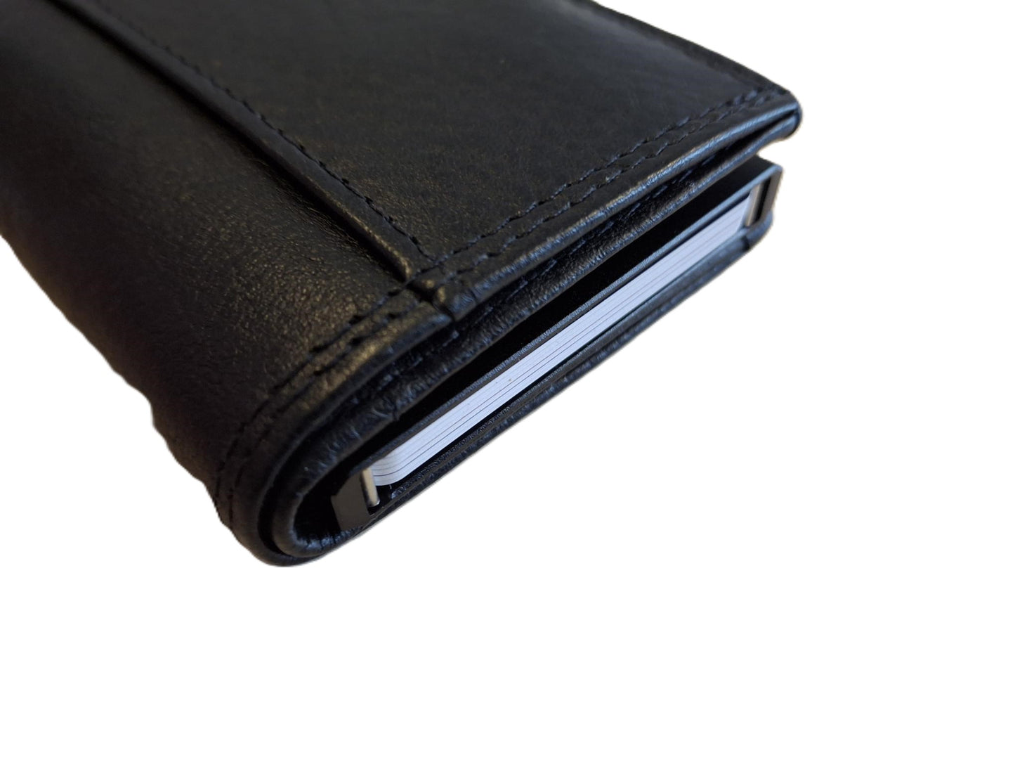 Oi zwarte leren portemonnee met figuretta Cardprotector zonder muntvak / compacte beurs met metalen pasjeshouder / anti skim kastje in zeer kleine portemonnee / zwart leer / 534A
