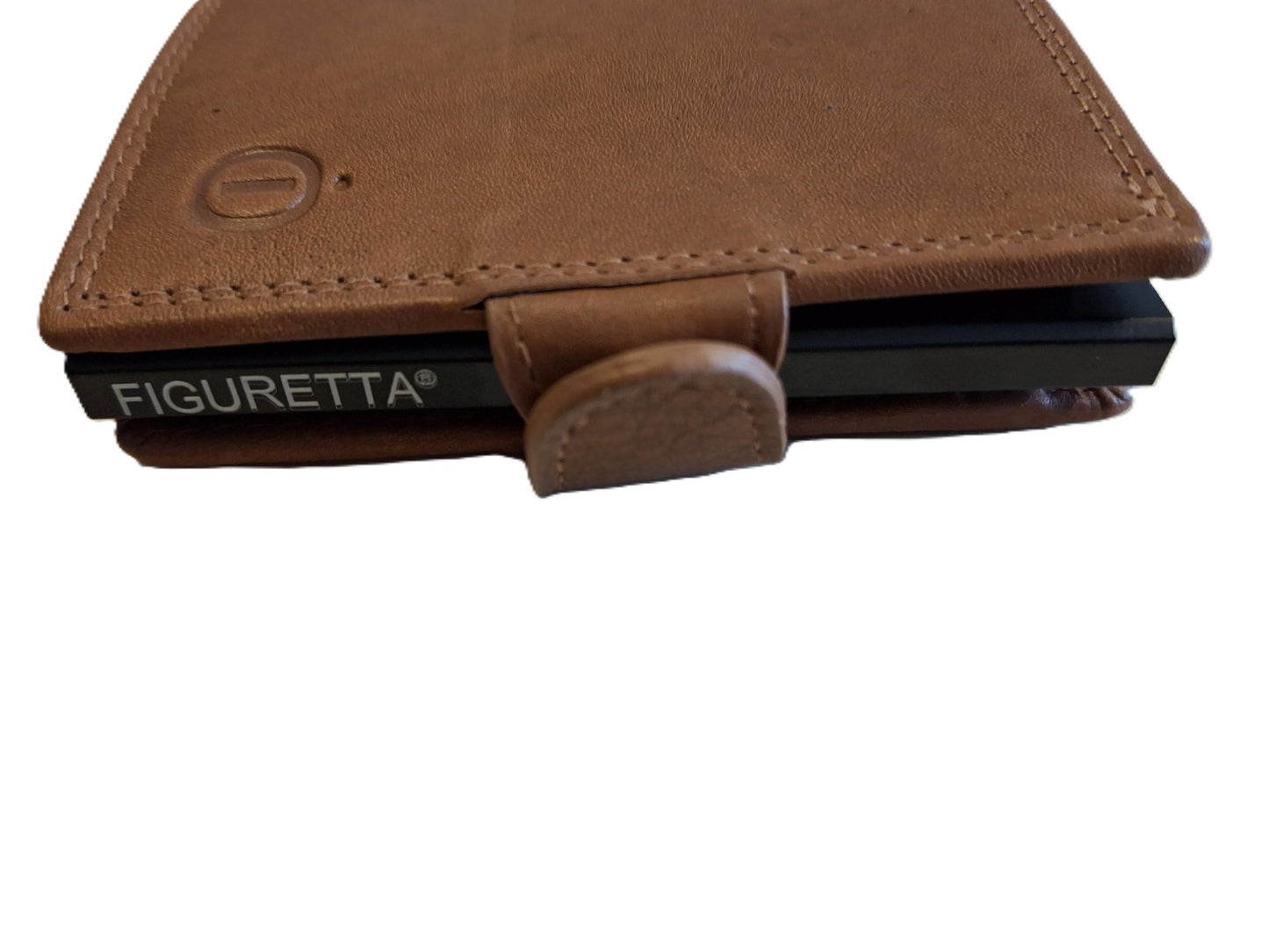 Oi zand- camel kleurige leren portemonnee met figuretta Cardprotector zonder muntvak/ compacte beurs met metalen pasjeshouder / anti skim kastje in zeer kleine portemonnee / cognac - camel kleurig leer/ 534AVC