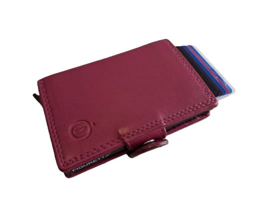 Oi Fuchsia roze leren portemonnee met figuretta Cardprotector zonder muntvak / compacte beurs met metalen pasjeshouder / anti skim kastje in zeer kleine portemonnee / fuchsia rose leer / 534AFuchsia