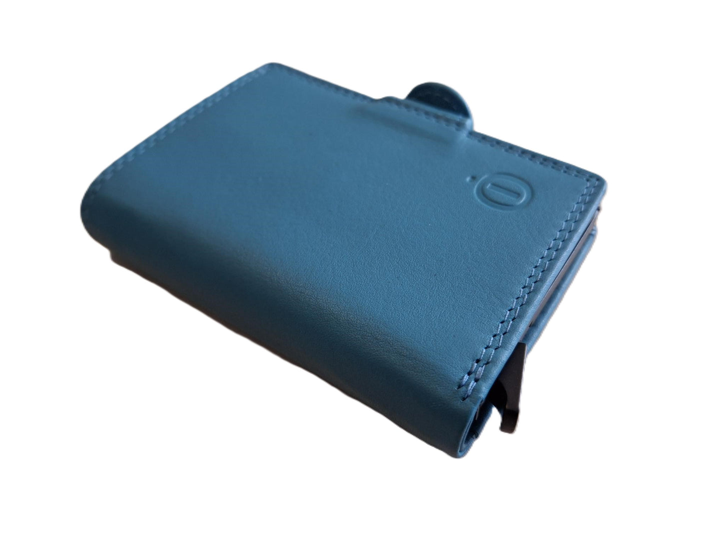 OI aqua blauwe leren portemonnee met figuretta Cardprotector zonder muntvak / compacte beurs met metalen pasjeshouder / anti skim kastje in portemonnee / 534Turqoise