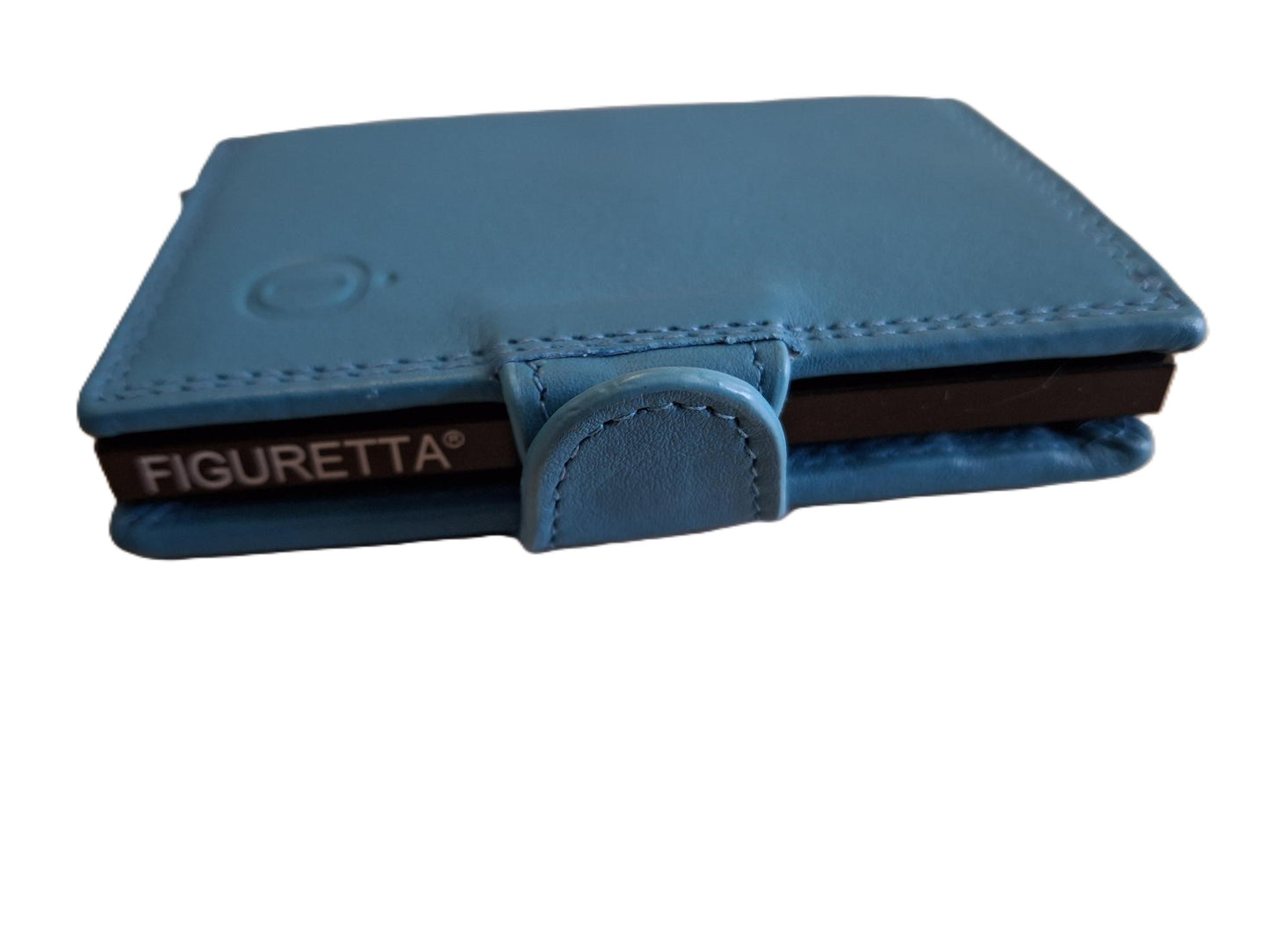 OI aqua blauwe leren portemonnee met figuretta Cardprotector zonder muntvak / compacte beurs met metalen pasjeshouder / anti skim kastje in portemonnee / 534Turqoise