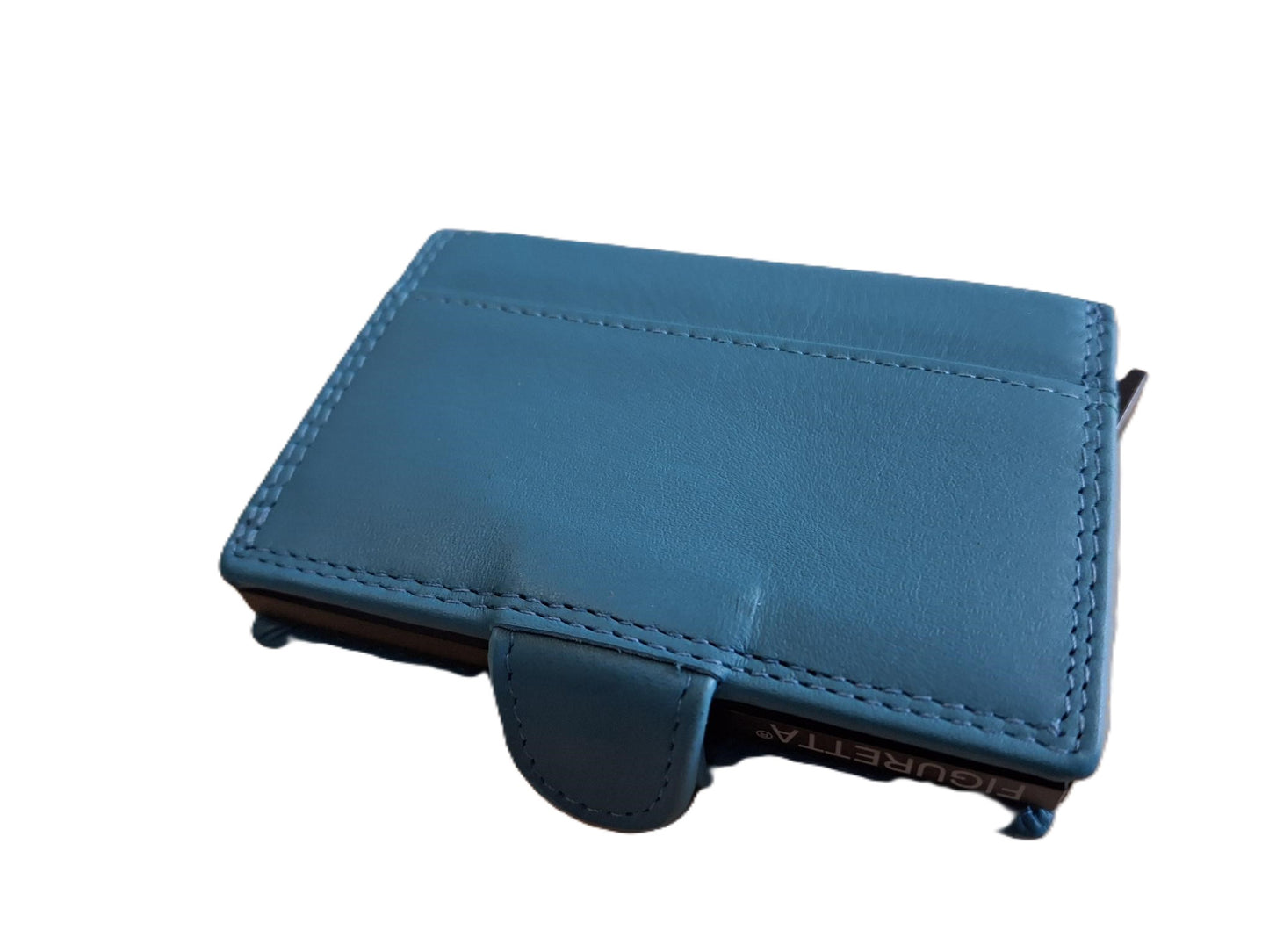 OI aqua blauwe leren portemonnee met figuretta Cardprotector zonder muntvak / compacte beurs met metalen pasjeshouder / anti skim kastje in portemonnee / 534Turqoise