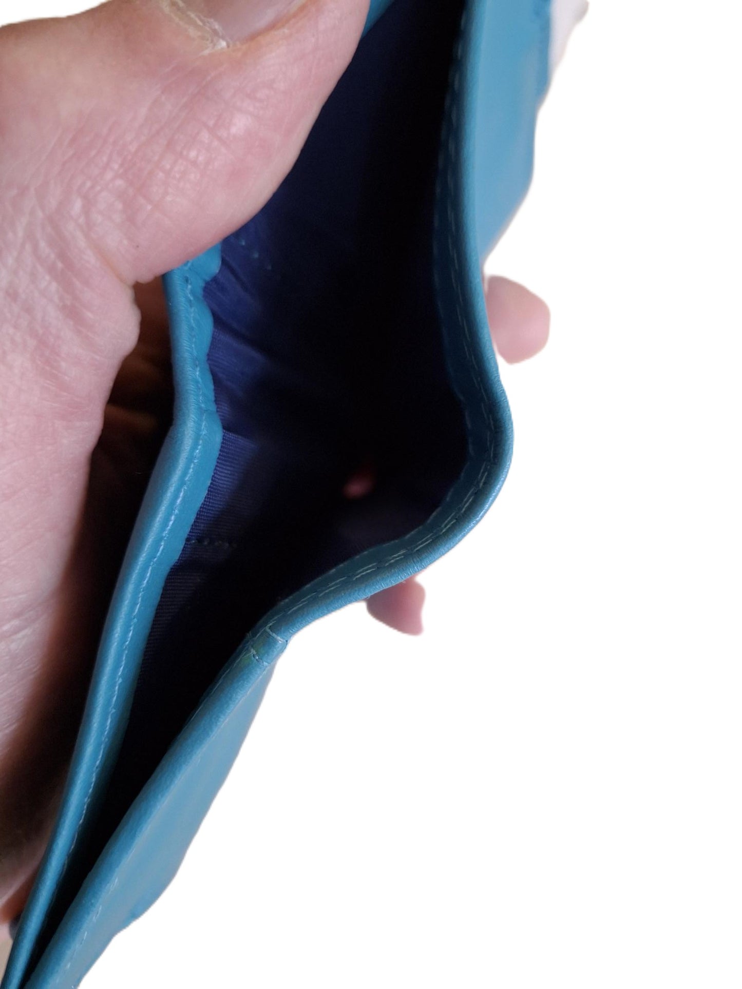 OI aqua blauwe leren portemonnee met figuretta Cardprotector zonder muntvak / compacte beurs met metalen pasjeshouder / anti skim kastje in portemonnee / 534Turqoise