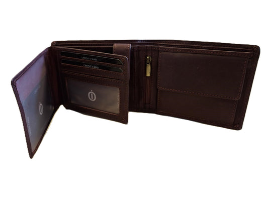 OI bordeaux rode leren heren portemonnee / klassieke billfold laag model voor veel pasjes / complete portemonnee voor veel pasjes standaard model / anti skim / bordo rood / 102ROBR