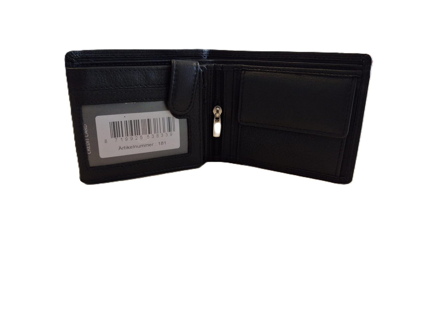 OI zwarte lederen heren portemonnee / kleinere maat billfold laag model / herenbeurs voor 8 pasjes / anti skim / zwart / 181