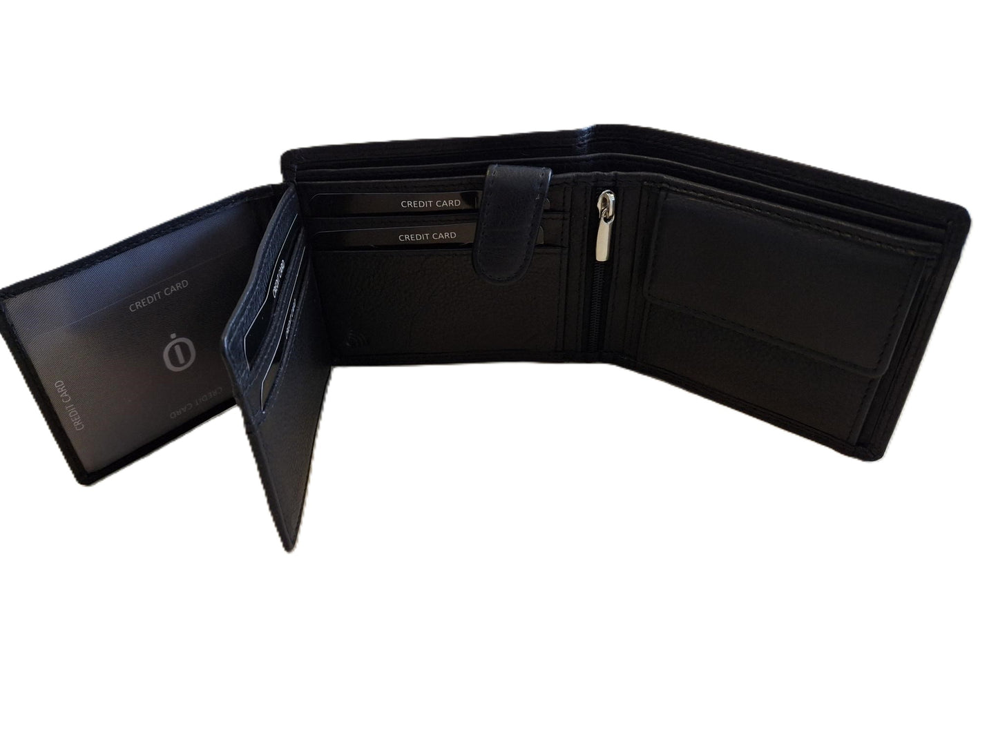 OI zwarte lederen heren portemonnee / kleinere maat billfold laag model / herenbeurs voor 8 pasjes / anti skim / zwart / 181