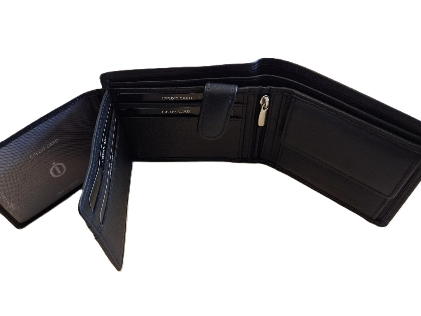 OI zwarte lederen heren portemonnee / kleinere maat billfold laag model / herenbeurs voor 8 pasjes / anti skim / zwart / 181