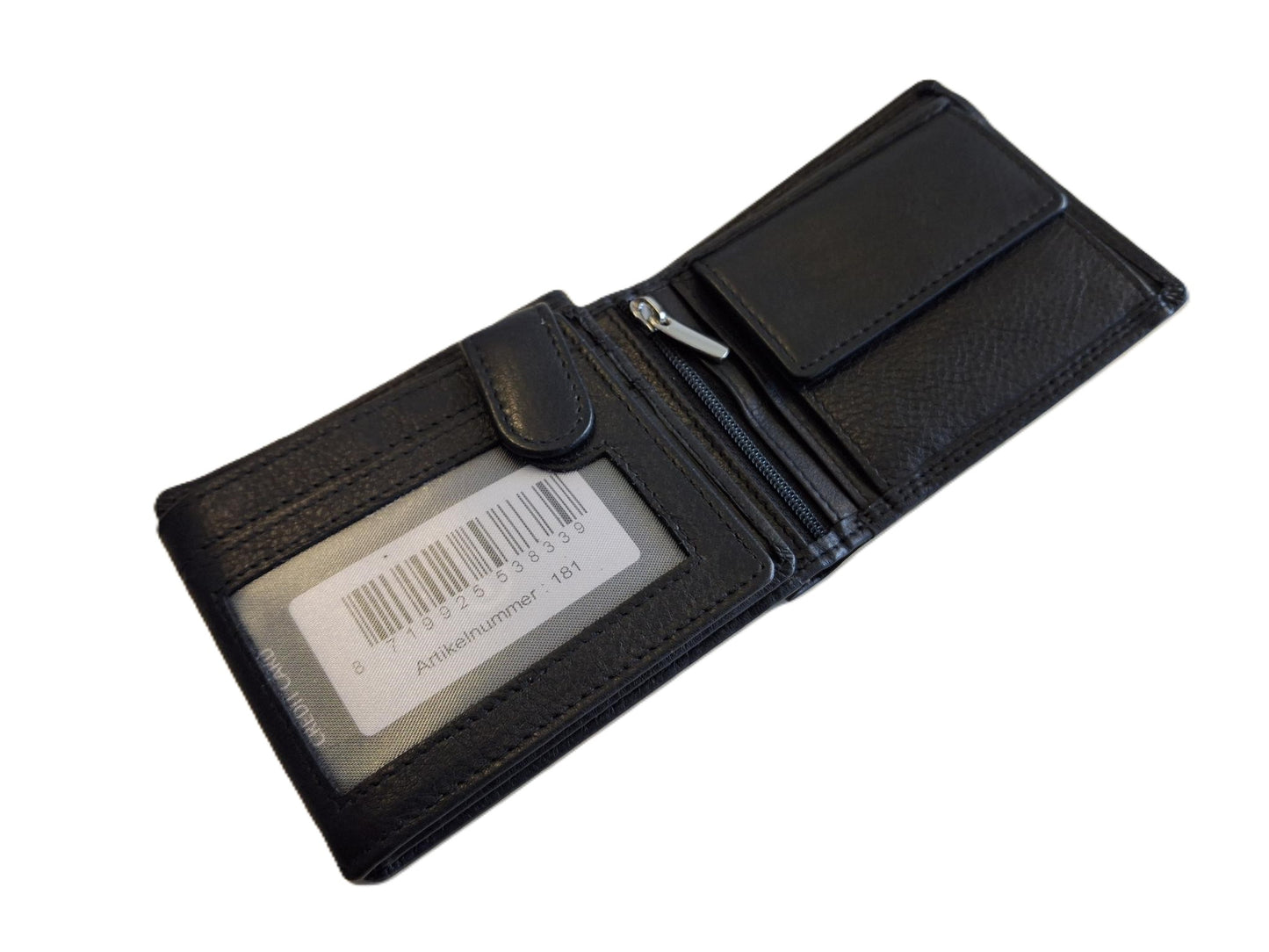 OI zwarte lederen heren portemonnee / kleinere maat billfold laag model / herenbeurs voor 8 pasjes / anti skim / zwart / 181