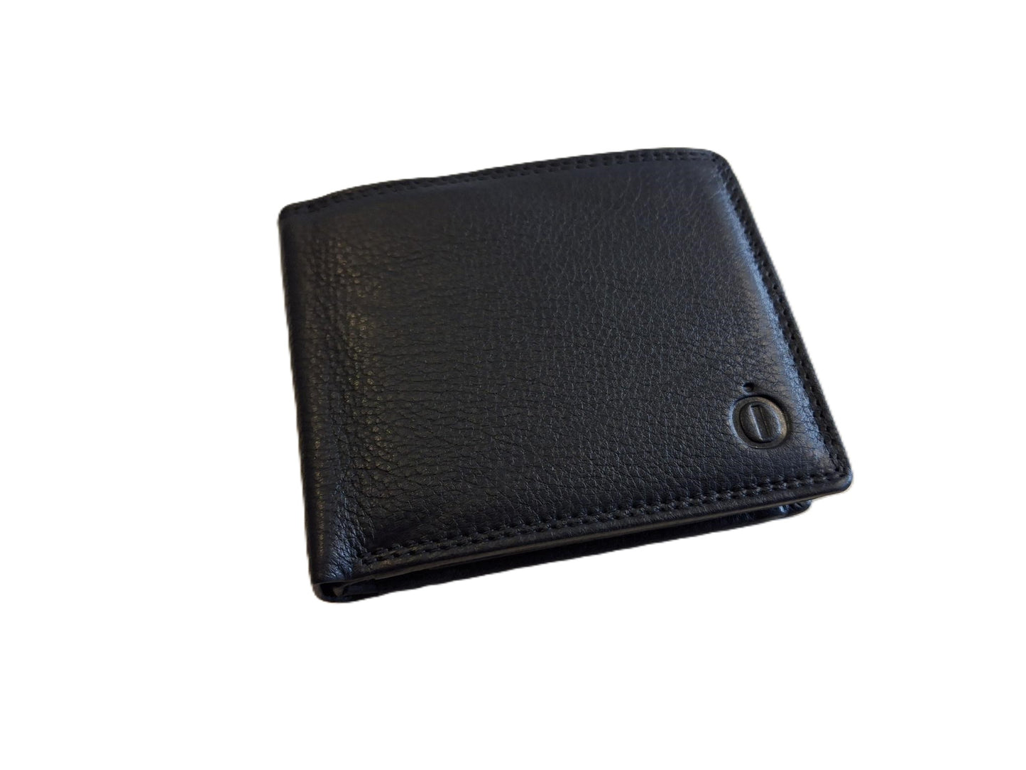 OI zwarte lederen heren portemonnee / kleinere maat billfold laag model / herenbeurs voor 8 pasjes / anti skim / zwart / 181