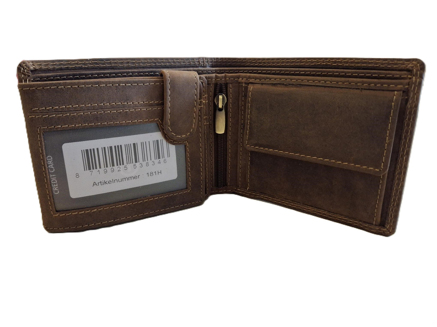 OI Hunter bruine lederen heren portemonnee / kleinere maat billfold laag model / herenbeurs voor 8 pasjes / anti skim / Hunter bruin / 181H