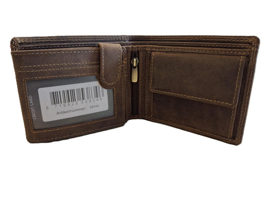 OI Hunter bruine lederen heren portemonnee / kleinere maat billfold laag model / herenbeurs voor 8 pasjes / anti skim / Hunter bruin / 181H