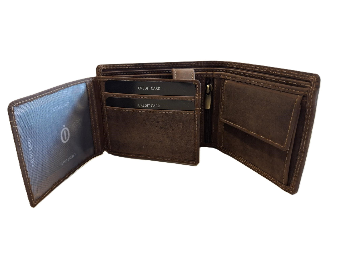 OI Hunter bruine lederen heren portemonnee / kleinere maat billfold laag model / herenbeurs voor 8 pasjes / anti skim / Hunter bruin / 181H