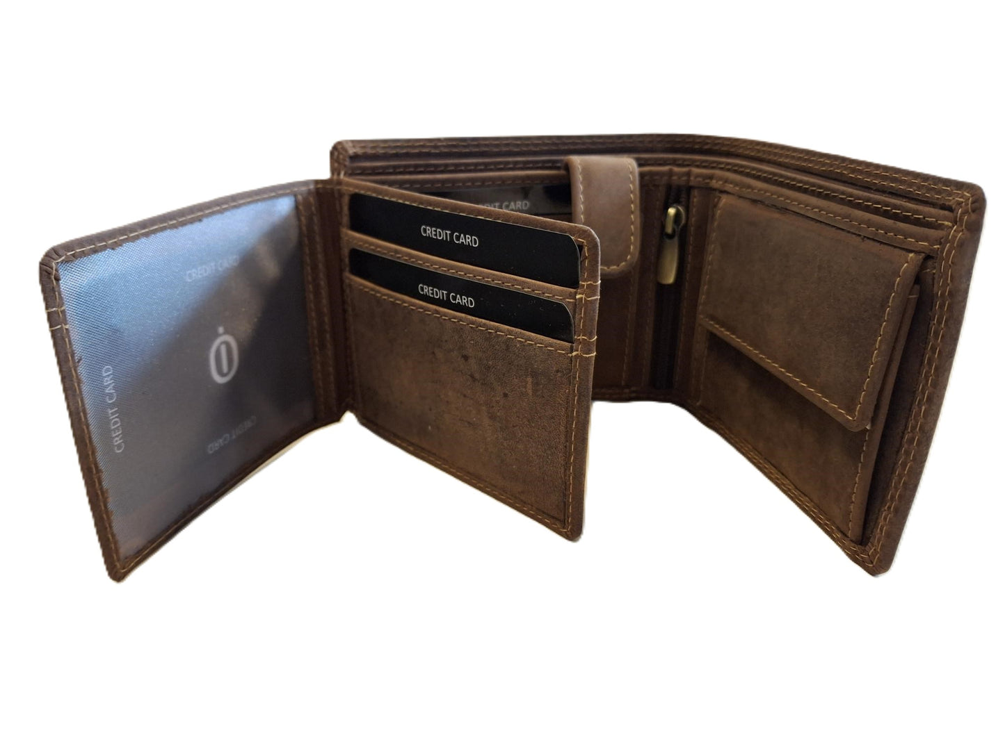 OI Hunter bruine lederen heren portemonnee / kleinere maat billfold laag model / herenbeurs voor 8 pasjes / anti skim / Hunter bruin / 181H