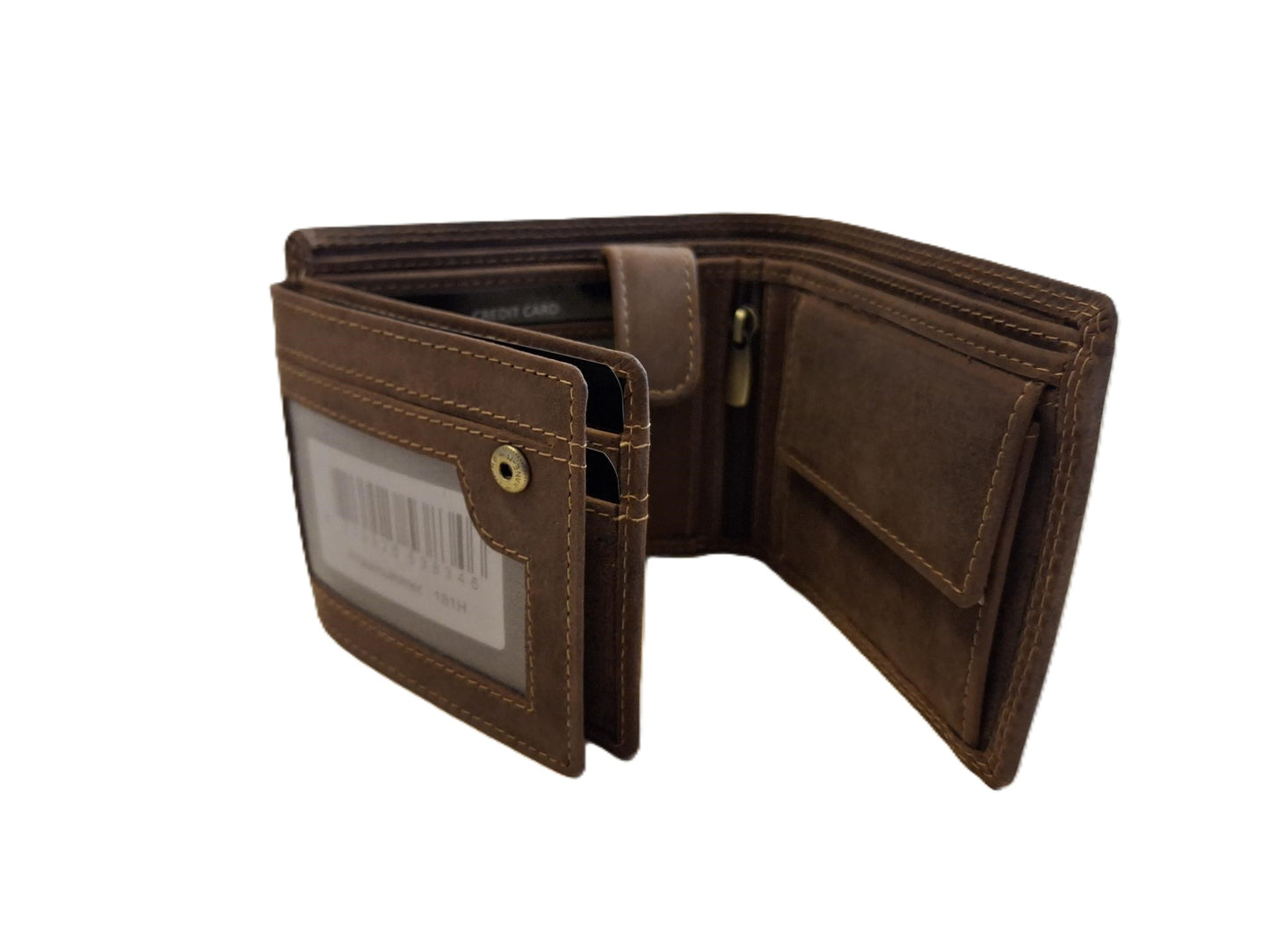 OI Hunter bruine lederen heren portemonnee / kleinere maat billfold laag model / herenbeurs voor 8 pasjes / anti skim / Hunter bruin / 181H