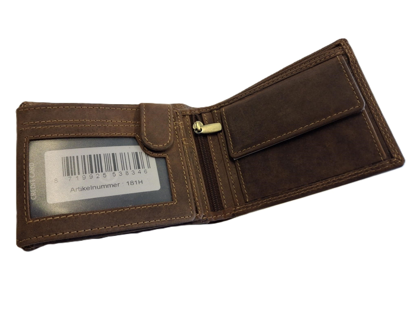 OI Hunter bruine lederen heren portemonnee / kleinere maat billfold laag model / herenbeurs voor 8 pasjes / anti skim / Hunter bruin / 181H