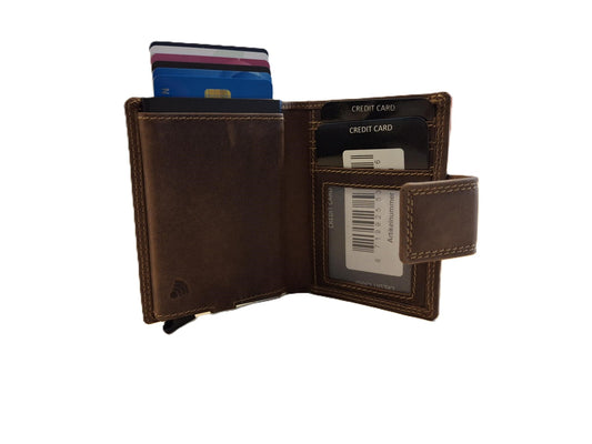OI Hunter bruine complete portemonnee met figuretta Cardprotector / compacte leren beurs met metalen pasjeshouder afsluitbaar / anti skim kastje in portemonnee / bruin leer / 106H