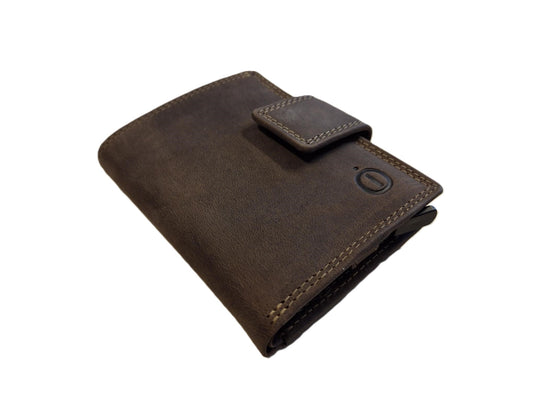 OI Hunter bruine complete portemonnee met figuretta Cardprotector / compacte leren beurs met metalen pasjeshouder afsluitbaar / anti skim kastje in portemonnee / bruin leer / 106H
