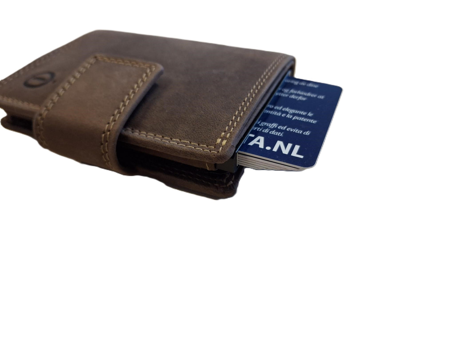 OI Hunter bruine complete portemonnee met figuretta Cardprotector / compacte leren beurs met metalen pasjeshouder afsluitbaar / anti skim kastje in portemonnee / bruin leer / 106H