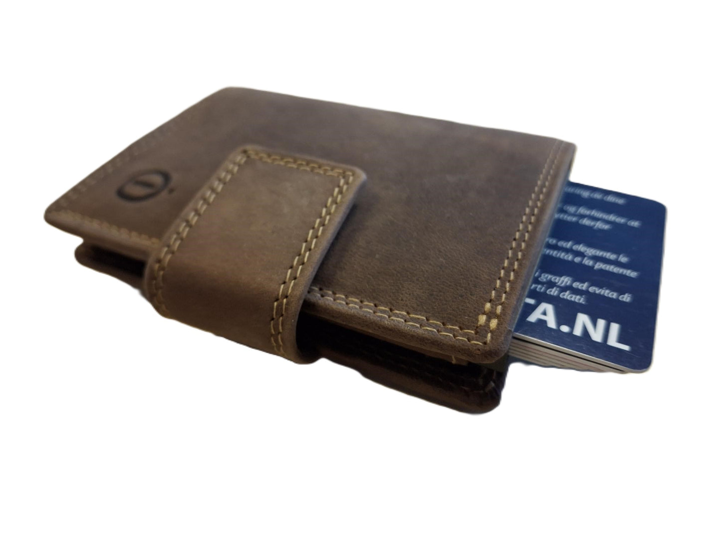 OI Hunter bruine complete portemonnee met figuretta Cardprotector / compacte leren beurs met metalen pasjeshouder afsluitbaar / anti skim kastje in portemonnee / bruin leer / 106H
