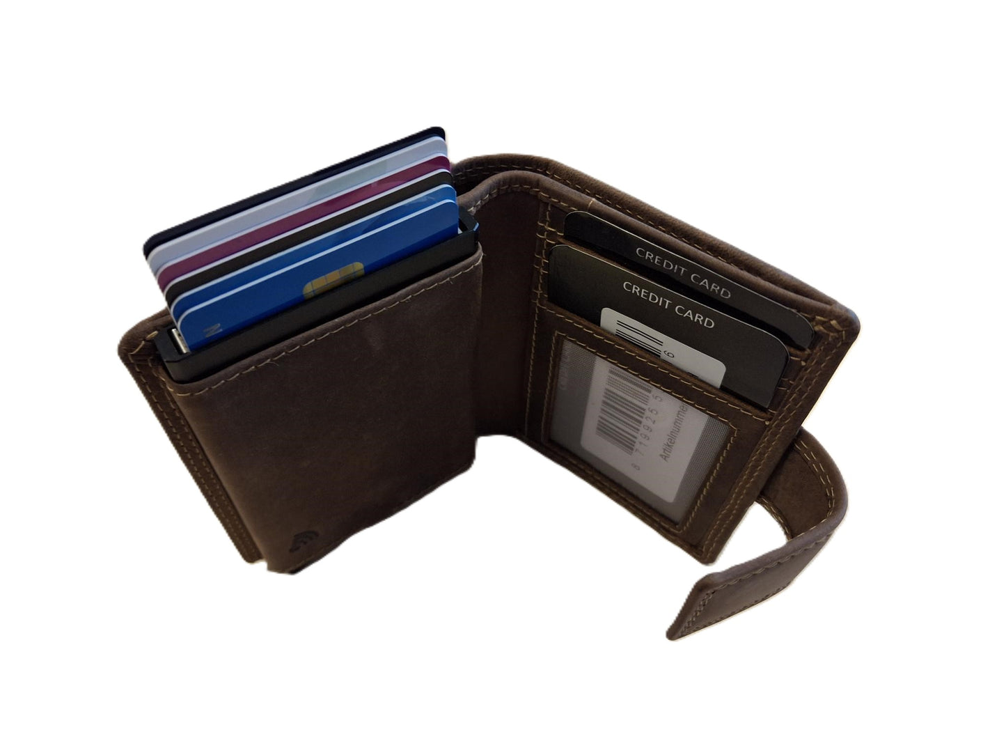 OI Hunter bruine complete portemonnee met figuretta Cardprotector / compacte leren beurs met metalen pasjeshouder afsluitbaar / anti skim kastje in portemonnee / bruin leer / 106H