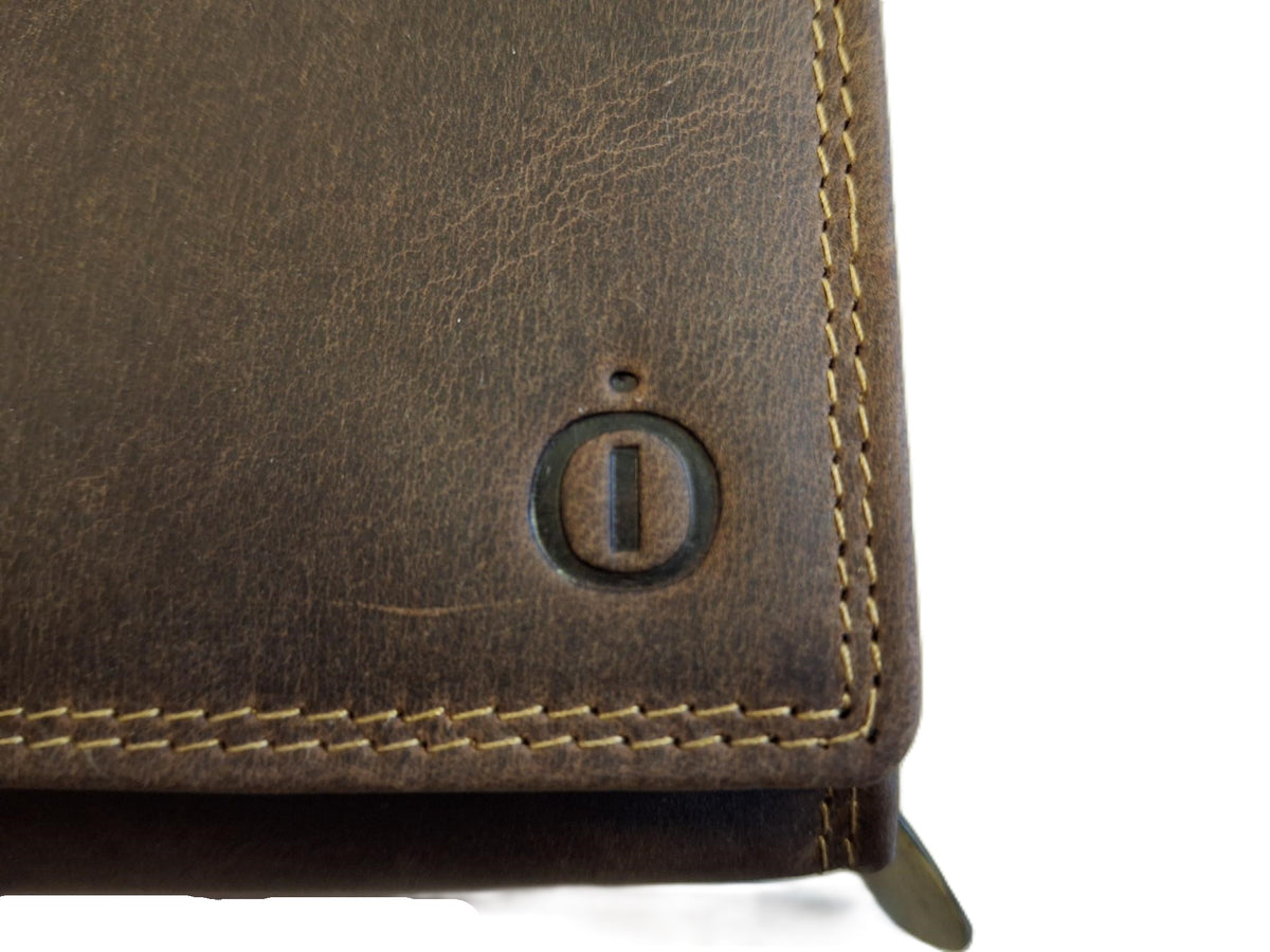 Oi lange Hunter bruine lederen overslagportemonnee / Ruime dames beurs voor veel pasjes / damesportemonnee met ruim ritsvak voor muntgeld / Skim veilig / bruin / 211H
