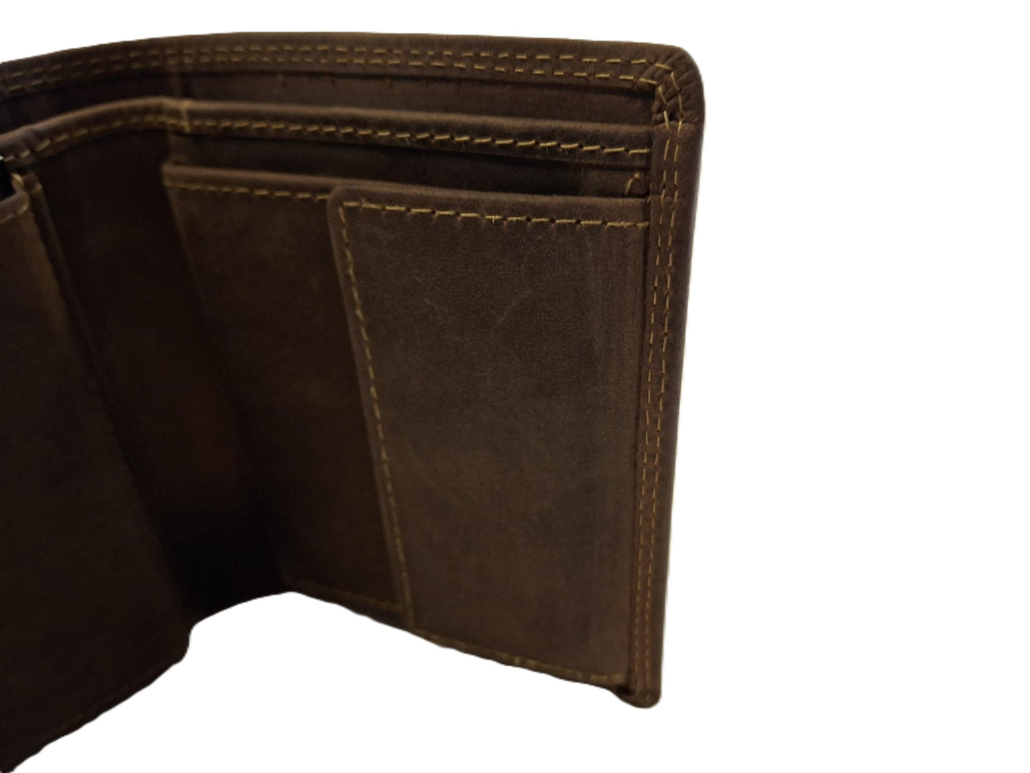 OI Hunter bruine leren billfold met cardprotector / normale portemonnee met Figuretta pasjeshouder / complete portemonnee met anti skim kastje / leren beurs met metalen pasjeshouder / bruin leer / 115H