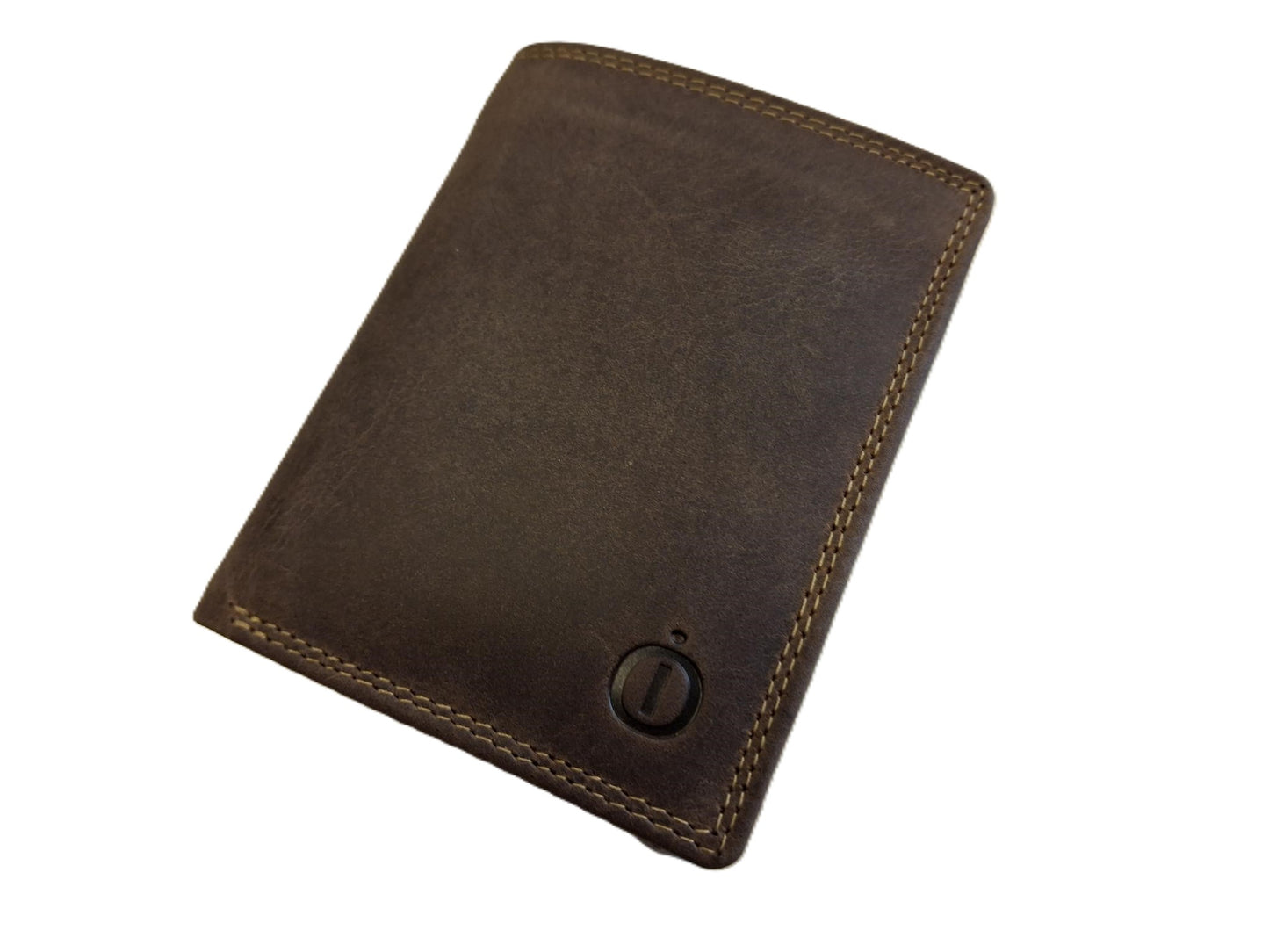 OI Hunter bruine leren billfold met cardprotector / normale portemonnee met Figuretta pasjeshouder / complete portemonnee met anti skim kastje / leren beurs met metalen pasjeshouder / bruin leer / 115H