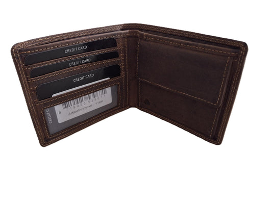 OI Hunter bruine lederen herenportemonnee / zeer platte billfold laag model / dunne herenbeurs / RFID SAFE / bruin leer / 116H