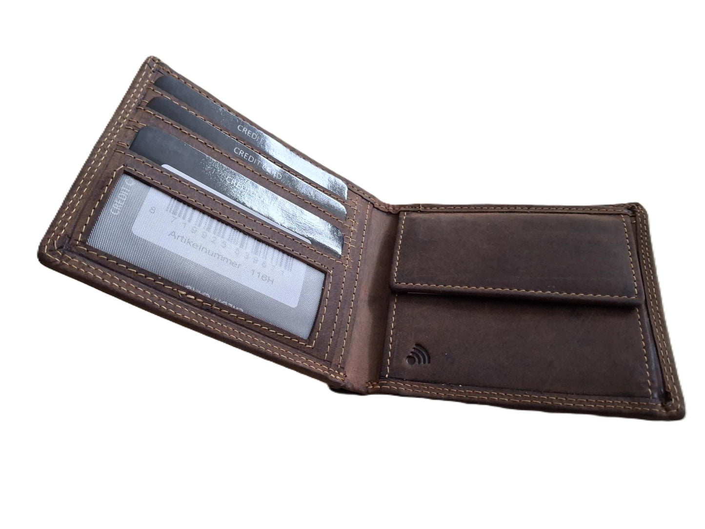 OI Hunter bruine lederen herenportemonnee / zeer platte billfold laag model / dunne herenbeurs / RFID SAFE / bruin leer / 116H