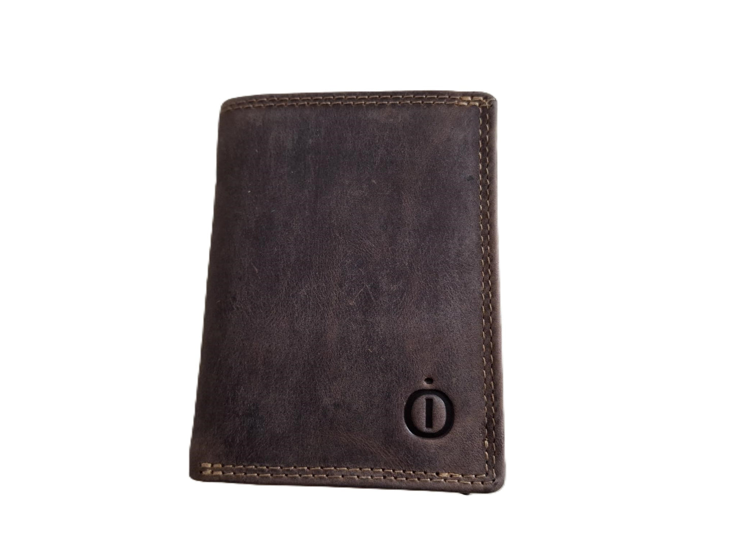 OI Hunter bruine leren portemonnee met Figuretta pasjeshouder en plaats voor klein geld / Compact portemonneetje met Cardprotector en muntvak / compleet beursje met RFID SAFE kastje / metalen pasjeshouder in anti skim portemonnee / bruin leer / 145H