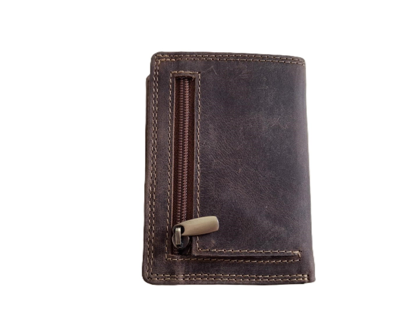 OI Hunter bruine leren portemonnee met Figuretta pasjeshouder en plaats voor klein geld / Compact portemonneetje met Cardprotector en muntvak / compleet beursje met RFID SAFE kastje / metalen pasjeshouder in anti skim portemonnee / bruin leer / 145H