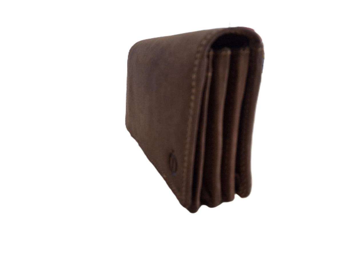 Oi Hunter bruine leren Europortemonnee met soufflé / halflange harmonicaportemonnee voor dames / overslag beurs die dikker kan worden / skim veilig / bruin / 214H