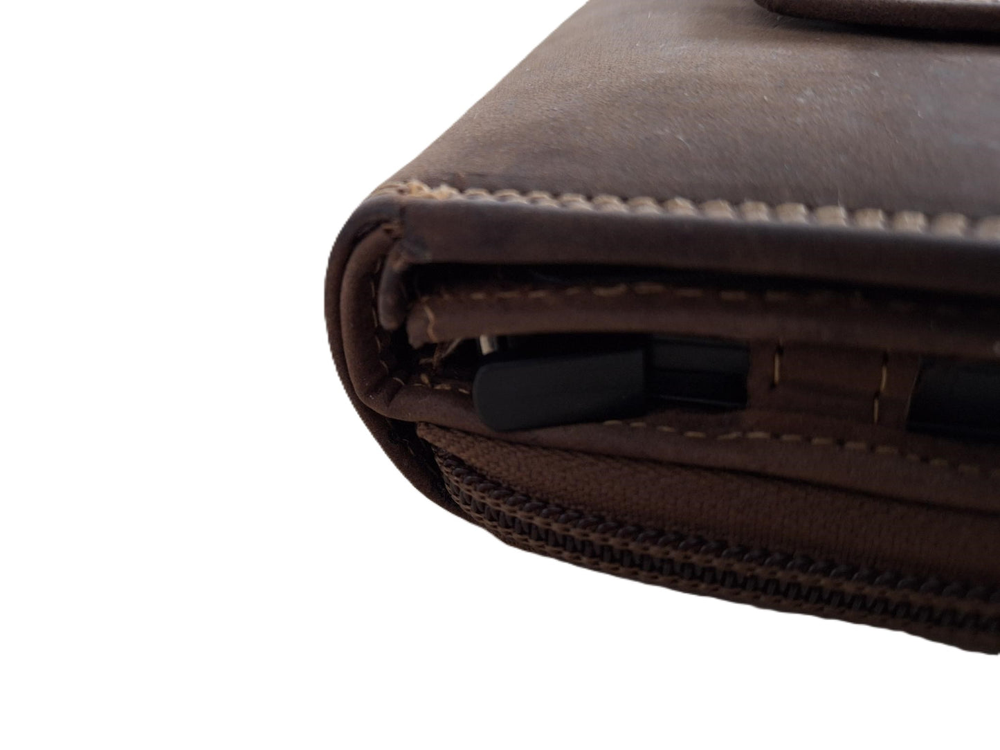 OI Hunter bruine leren ritsportemonnee met cardprotector / portemonnee met Figuretta pasjeshouder en ruim ritsvak voor muntgeld / complete portemonnee met anti skim kastje / leren beurs met metalen pasjeshouder en rits / Hunter bruin leer / 147H