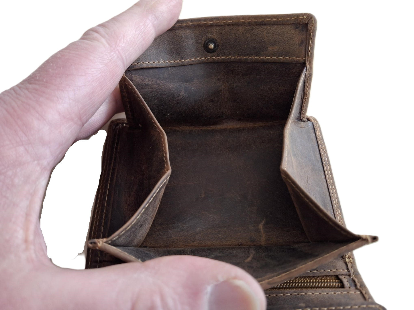 OI Hunter bruine leren billfold hoog model met wiener schachtel / uitgebreide portemonnee voor veel pasjes met vierkant vouwbakje voor muntgeld / anti skim / beurs met schudbak / Hunter bruin leer / 149H