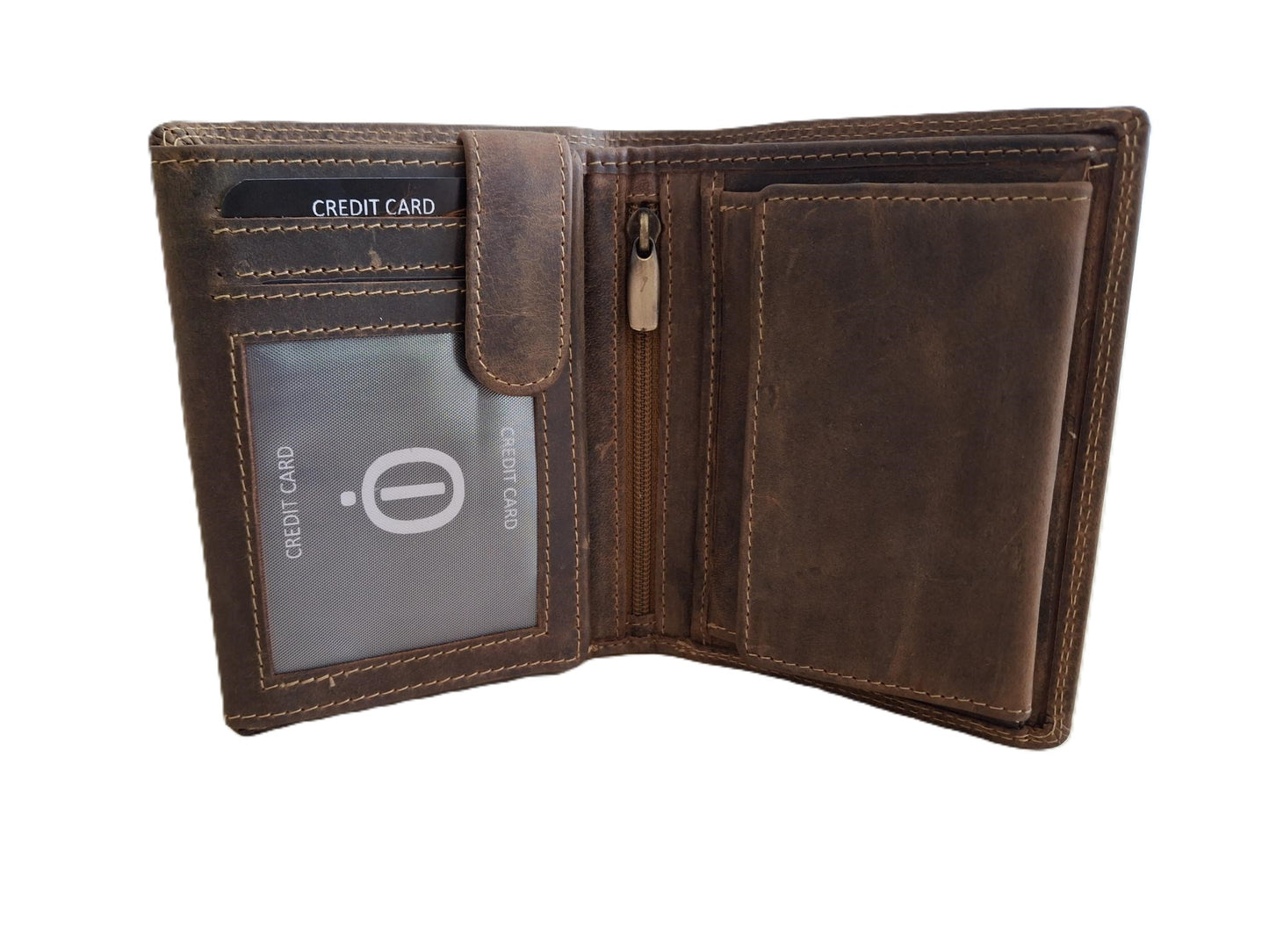 OI Hunter bruine leren billfold hoog model met wiener schachtel / uitgebreide portemonnee voor veel pasjes met vierkant vouwbakje voor muntgeld / anti skim / beurs met schudbak / Hunter bruin leer / 149H
