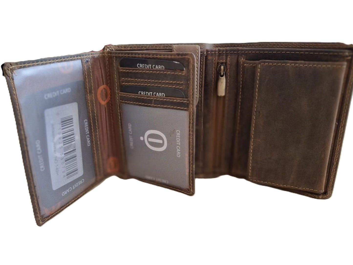 OI Hunter bruine leren billfold hoog model met wiener schachtel / uitgebreide portemonnee voor veel pasjes met vierkant vouwbakje voor muntgeld / anti skim / beurs met schudbak / Hunter bruin leer / 149H