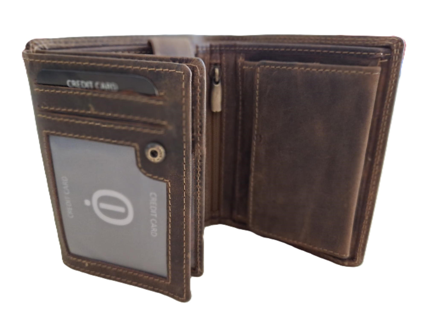 OI Hunter bruine leren billfold hoog model met wiener schachtel / uitgebreide portemonnee voor veel pasjes met vierkant vouwbakje voor muntgeld / anti skim / beurs met schudbak / Hunter bruin leer / 149H